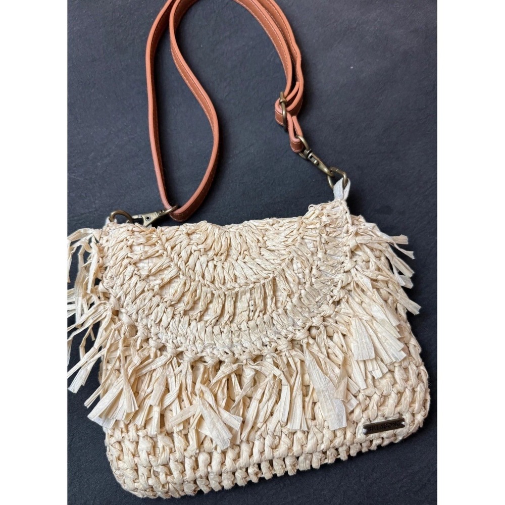 Billabong Woven Straw handBag Cream Beige Fringe Boho Summer Beach Purse